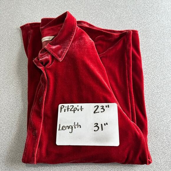 Soft Surroundings Sz L Red‎ Velvet Boyfriend Button Front Tunic Blouse Collared - Picture 6 of 12